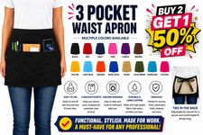 Half Bib 3 Pocket Waitress Apron Waist Aprons for Home Kitchen Server