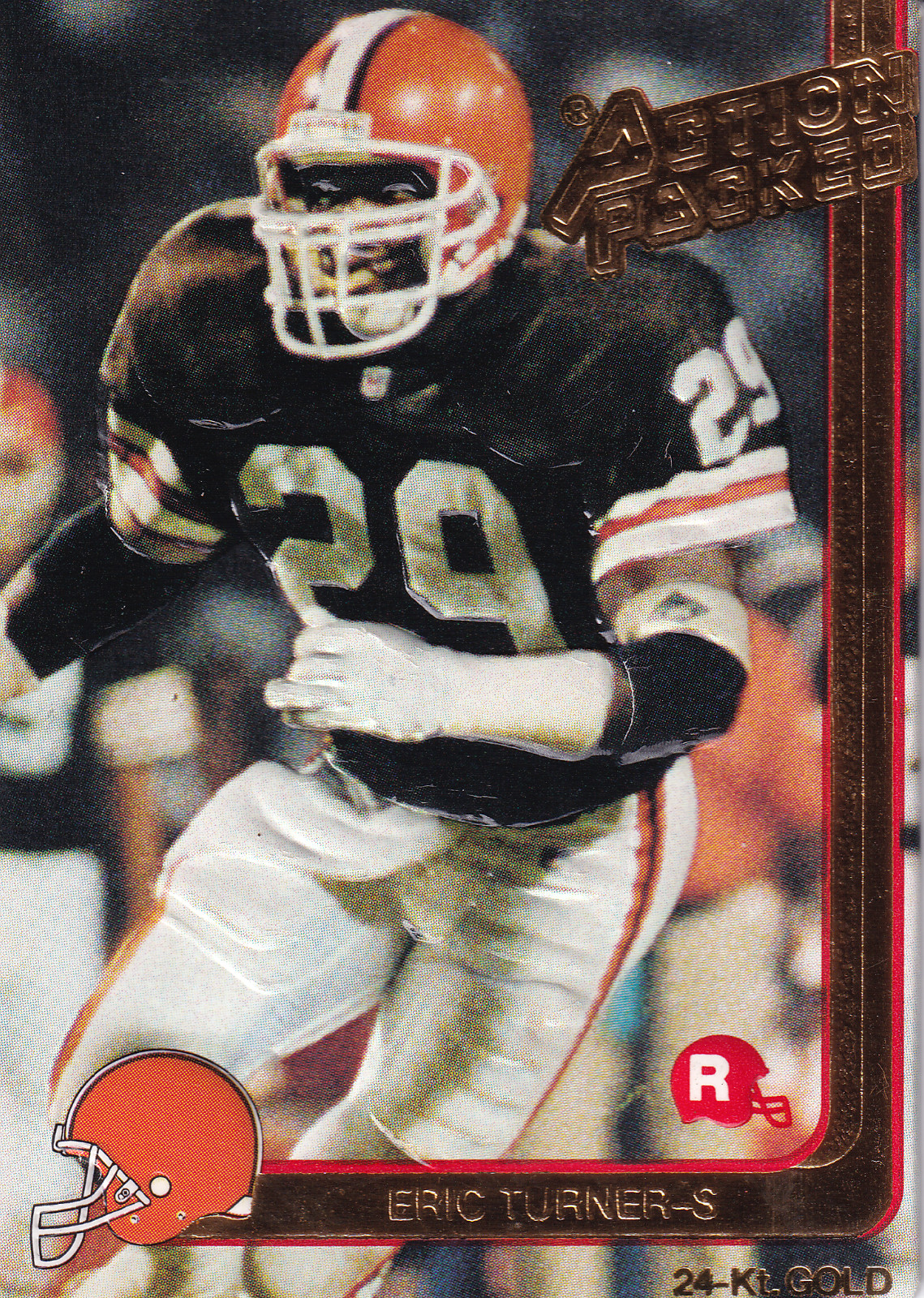 1991 Hi-Pro Action Packed 24 Kt. Gold Eric Turner Rookie Card #2G Browns