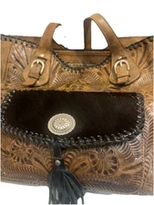 American West Womens Annies Secret Collection Charcoal Brown Leather Tote Bag OS