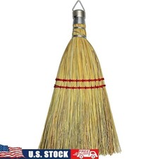 Heavy Duty Whisk Broom W/ Corn Bristles  Wooden Handle Floor Cleaning New