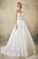 Morilee A-Line Tulle Lace Beaded Wedding Dress 5761L Rosmerta Ivory Size 14