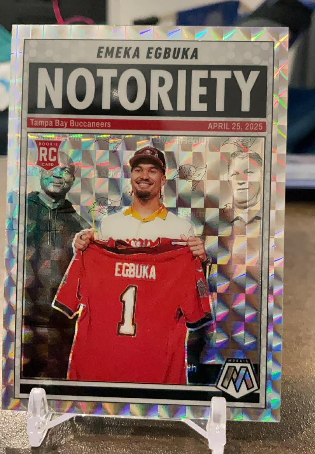 2025 Mosaic Football Emeka Egbuka RC Notoriety Silver Mosaic Prizm Buccaneers