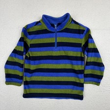 Hanna Andersson Boys Blue Green Striped Fleece Quarter Zip Pullover 4T 100cm