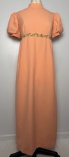 Vtg 70s Floral Embroidered Prairie Maxi Dress M Boho Puff Sleeve Chiffon Gown