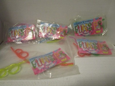 Wendy's Kids Meal 1992 ~ Funsips Colorful Straws - Complete Set of 5 NEW in Pkg.