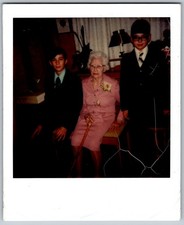 Vtg Polaroid Snapshot Photo Grandmother Pink Suit Boys Suits Corsage 1970s