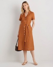 Quince 100% European Linen Button Front Midi Dress Terracotta Size M