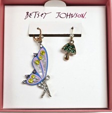 BETSEY JOHNSON BLUE GREEN,PEARL FAIRY & MUSHROOM CRYSTALS MISMATCH EARRINGS