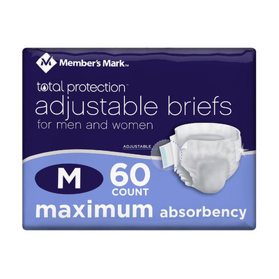 Member's Mark Total Protection Unisex Briefs Size Medium 60 Ct