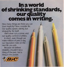 1984 Vintage Print Ad BIC Pens Shrinking Standards Quality Comes In Writing