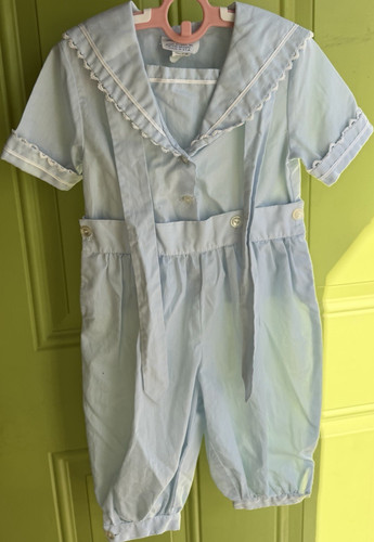 Lumpkin by Petite Designs Light Blue Sailor Cotton Romper 3T Short Sleeve