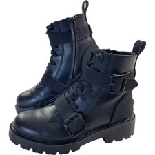 UGG Noe Black Leather Biker Combat Ankle Boots Womens UK 5 EU 38 Zip Up Buckle