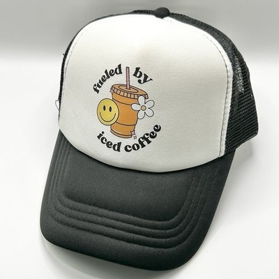 Fueled By Iced Coffee Foam Trucker 2-Tone Hat Cap Snapback Adjustable Black