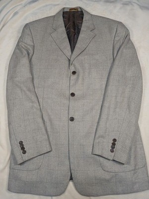 St Michael Marks & Spencer Anzug Sakko 42 L Grau Italienisch Weich Wolle Seide Mischung