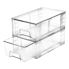 2 Pack Stackable Storage Drawers Plastic Organizers Bins, Drawers with Handles