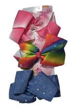 JoJo Hair Bows Rainbow Rhinestones Denim Pearl Pink Sweet Ombre Lot of 3 Big New