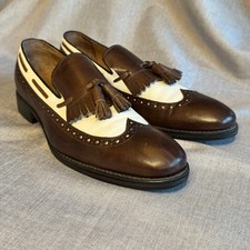 Johnston Murphy Spectator Tassel Loafers Brown White Rockabilly Mens 10.5