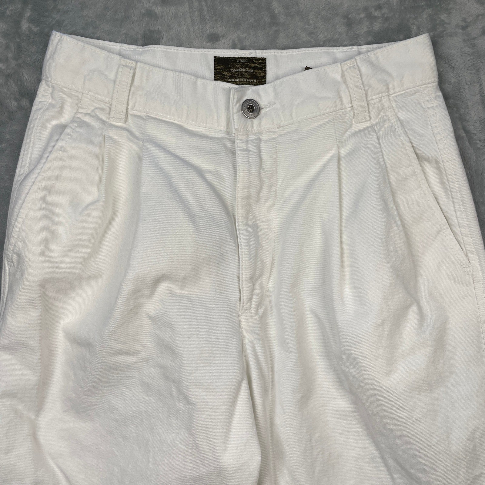 VTG Calvin Klein Jeans Khakis Womens White Pleated Chinos Relaxed Fit Pants Sz 8 thumbnail 3