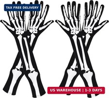 JOVITEC 2 Pairs Skeleton Skull Gloves Long Arm Full Finger Skull Bone Gloves for