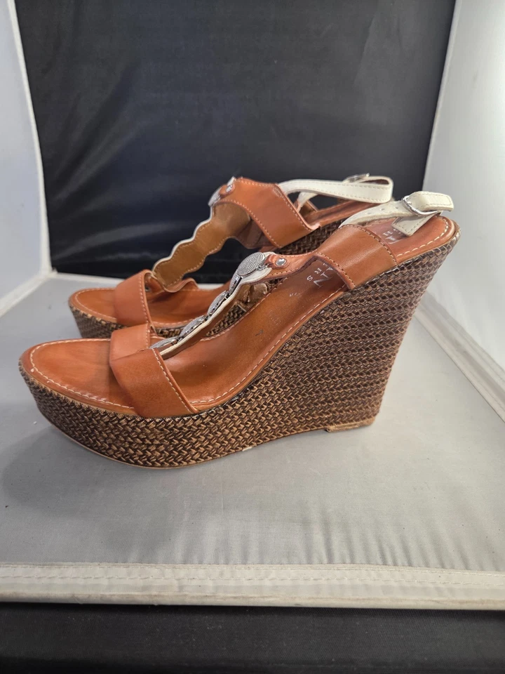 Sandalias de cuña marrones para mujer con zapatos italianos talla Italia 7 pedrería Foto 3 de 4