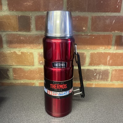 Thermoskanne 1,2L Edelstahl King Rot 24 Stunden Heiß Tasse Deckel + Griff WENIGE KRATZER