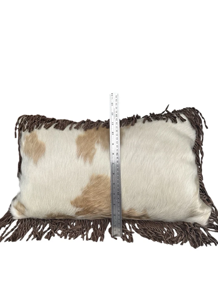 ПОДУШКА ИЗ ВОЛОВЬЕЙ КОЖИ поясничная подушка ЗАПАДНЫЙ деревенский ДЕКОР Pecos бахрома с молнией - Изображение 2 из 4