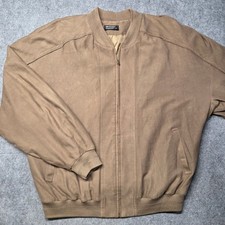 St Croix Mens Vintage Microfiber Bomber Jacket Tan Full Zip Made in USA Large