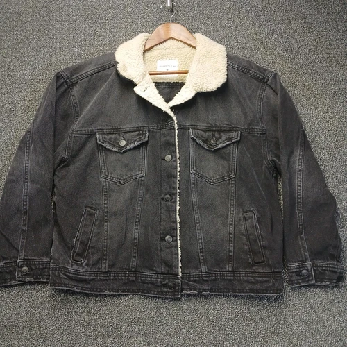 VETEMENTS Giacca camionista donna sherpa denim Celebrity rosa nera taglia Med 7 9