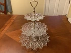 Vintage Federal Glass Petal Lou Glazer Sparkling 3 Tier Serving Stand Tray