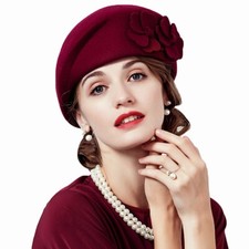 Wool Wedding Hats French Berets Caps For Women Flower Pillbox Cocktail Party Hat