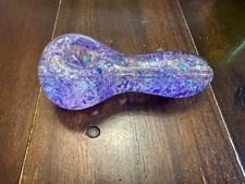 4” Premium Glass Pipe Bowl Thick Floating Glitter Purple Glow in Dark