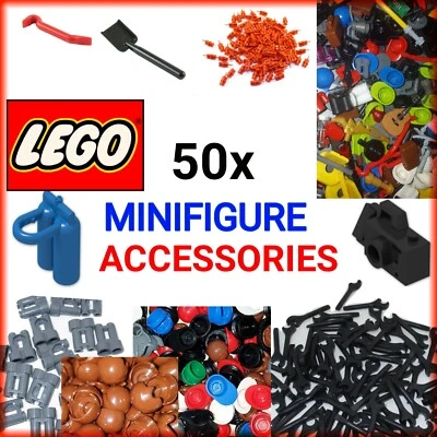 Lego Minifig Accessories Tools Weapons Hats Food Mix. 50x Original New Items