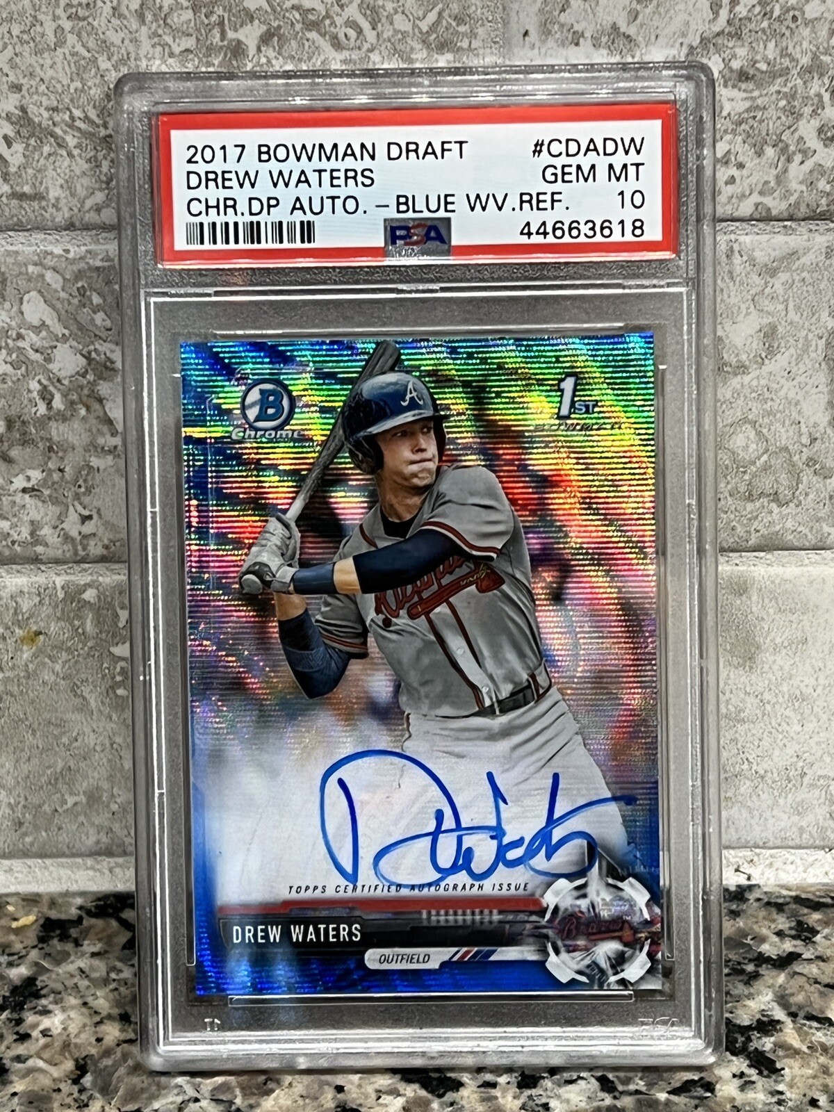 2017 BOWMAN CHROME DRAFT DREW WATERS RC BLUE WAVE REFRACTOR AUTO /150 PSA 10!
