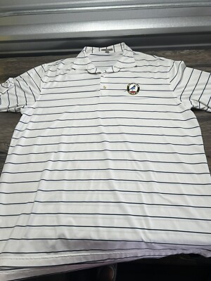Peter Millar Golf Shirt Polo Summer Comfort XL White Striped Del Paso CC