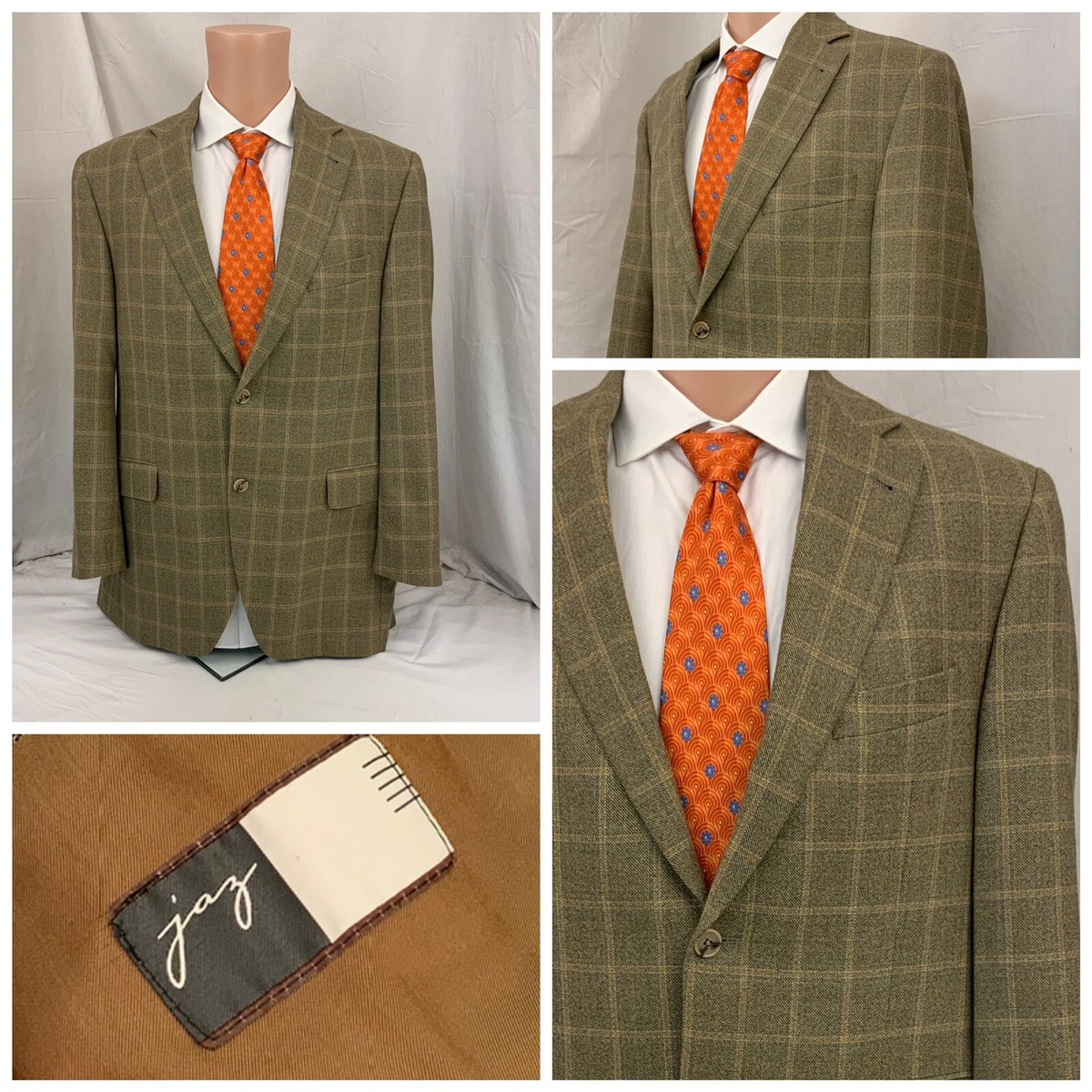 Jaz Bespoke Blazer 42R Brown Plaid Wool Cashmere 2B 2V LNWOT YGI