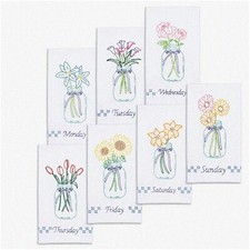 Bloom  Thread: Cotton White Mason Jar Bouquet Embroidery Towels