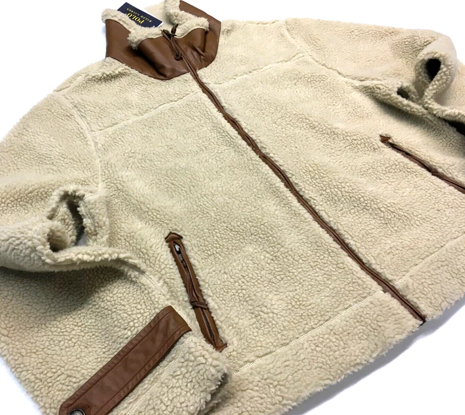 Chaqueta Polo Ralph Lauren Cuero Oveja Borde Sherpa Vellón Pila Alta Cuello Sin Ribete XXL
