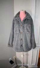 C&v Chelsea & Violet Faux Fur Collared Shacket In Cement Size: Med #v4171fwj Nwt