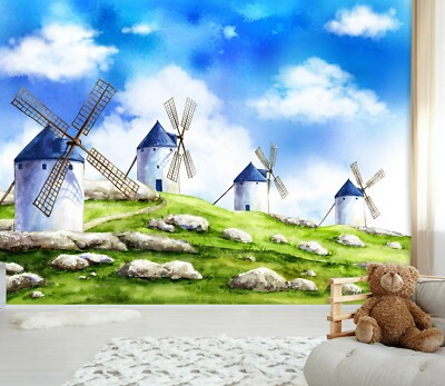 3D Hand Painted Windmill ZHU6389 Wallpaper Wall Mural Removable Self-adhesive