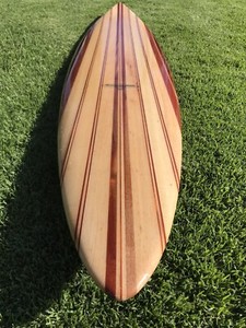 GORGEOUS 9'0" CUSTOM MADE " GUN " SOLID EXOTIC WOOD INLAYS ON BALSA  SURFBOARD  