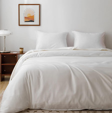 Silky Soft Egyptian Cotton Duvet Cover Set, Queen Size, Pure White 3Pcs