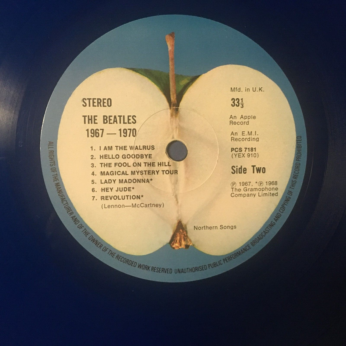 The Beatles 1967-1970 Blue vinyl 2LP UK press Apple PCSPB-718 VG+