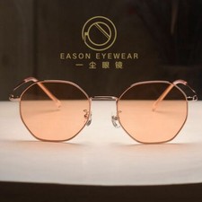Titanium glasses pink gold Polygonal sunglasses womens amber sunglasses UV400