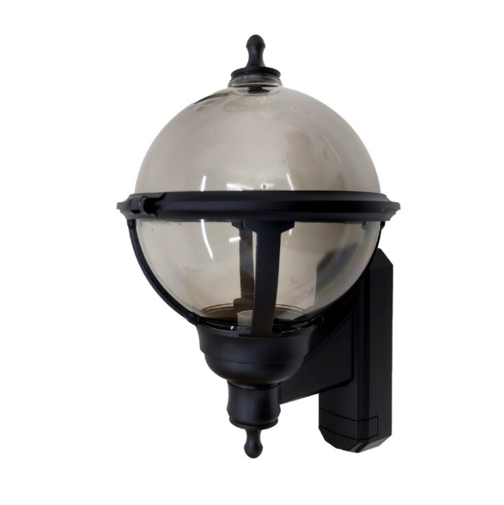 ASD GL/BS100 Ornate Globe Wall Lantern Black / Smoke Effect