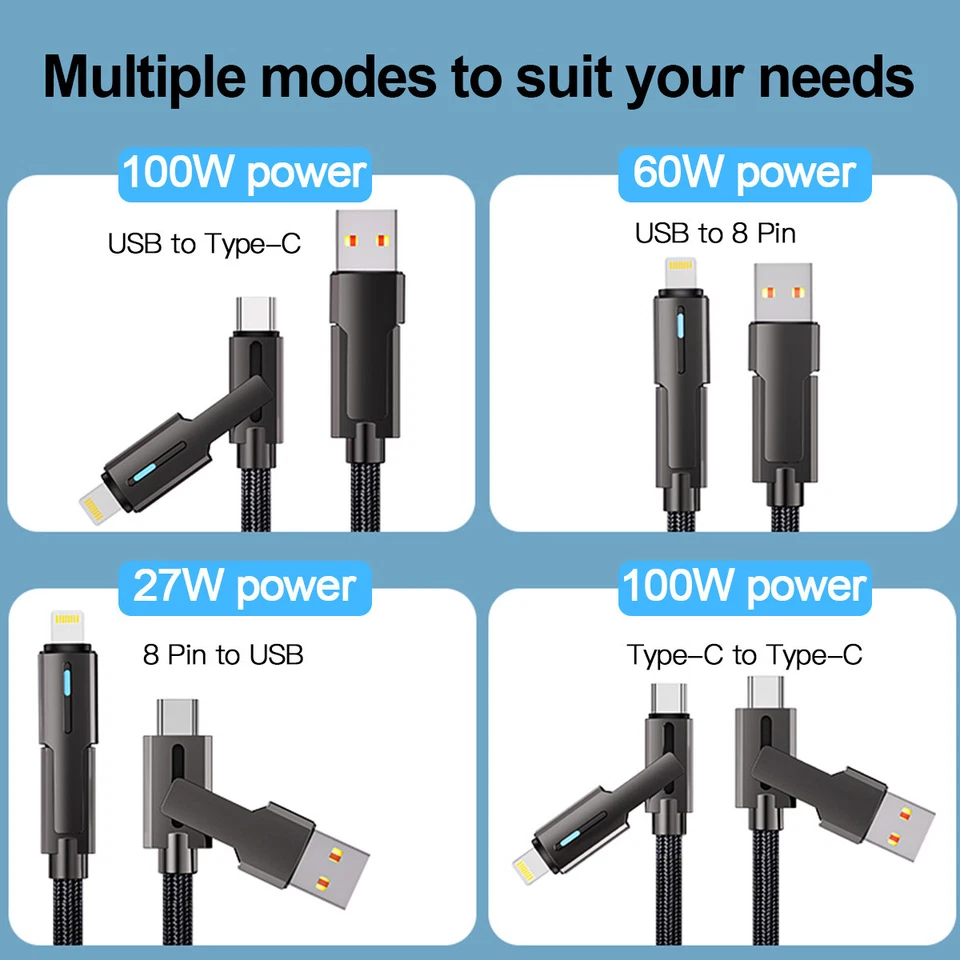 4 in 1 Multi Fast Charging Cable USB C to iPhone Charger Cord for iPhone Samsung - Image 3 of 4