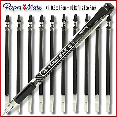 Paper Mate Ink Joy 1 x X1 Gelstift + 10 schnell trocknende 0,5 SCHWARZ Öko-Frendly-Minen