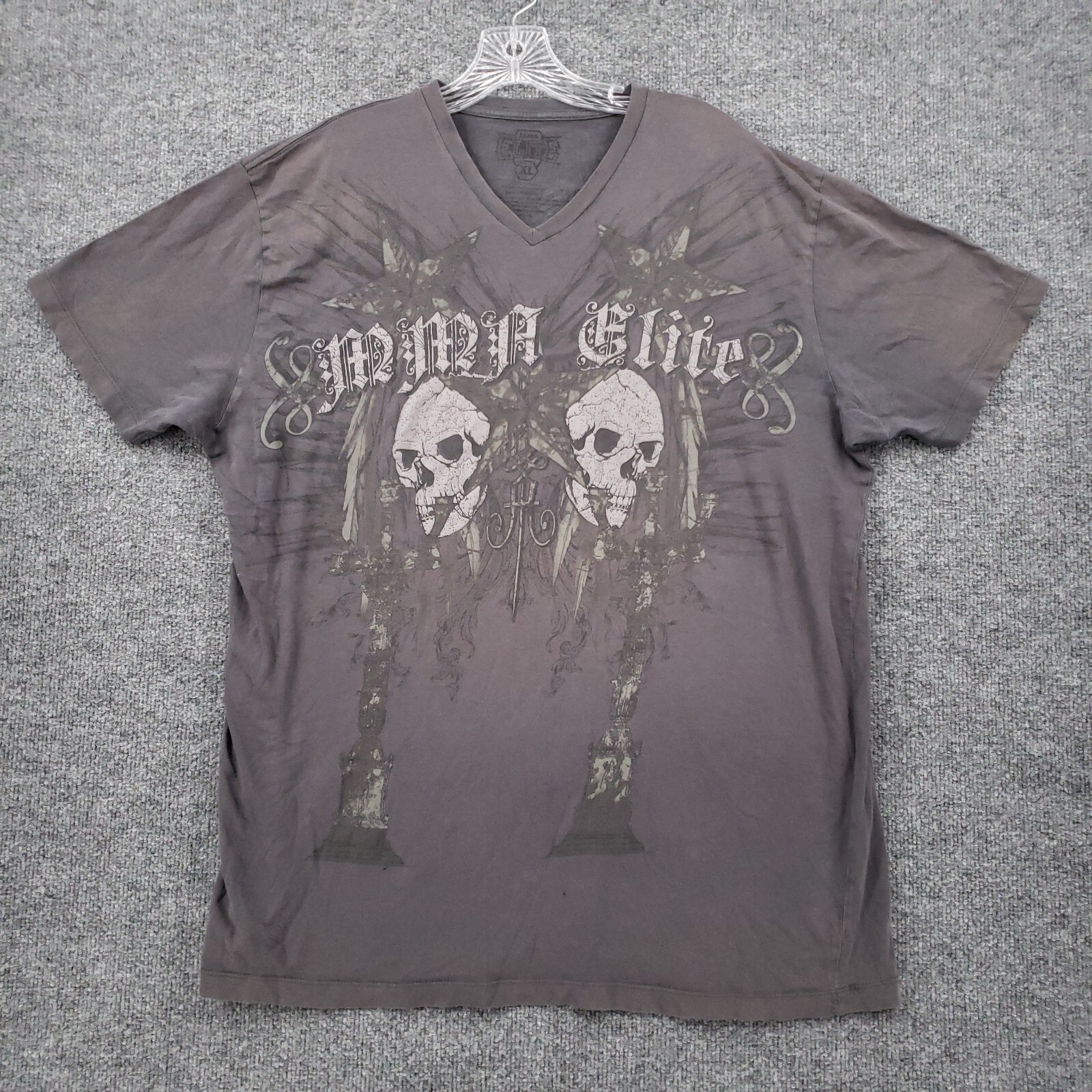 VINTAGE MMA Elite T Shirt Mens XL Gray Short Sleeve Graphic Skull Grunge Y2K