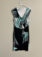 Calvin Klein Sleeveless Green Black Soft Stretch Faux Wrap Sheath Dress Small