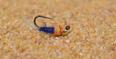 6 Flies - Tungsten Blue Ice Hot Spot Jig Head Fly - Euro nymph - Hanak Hook