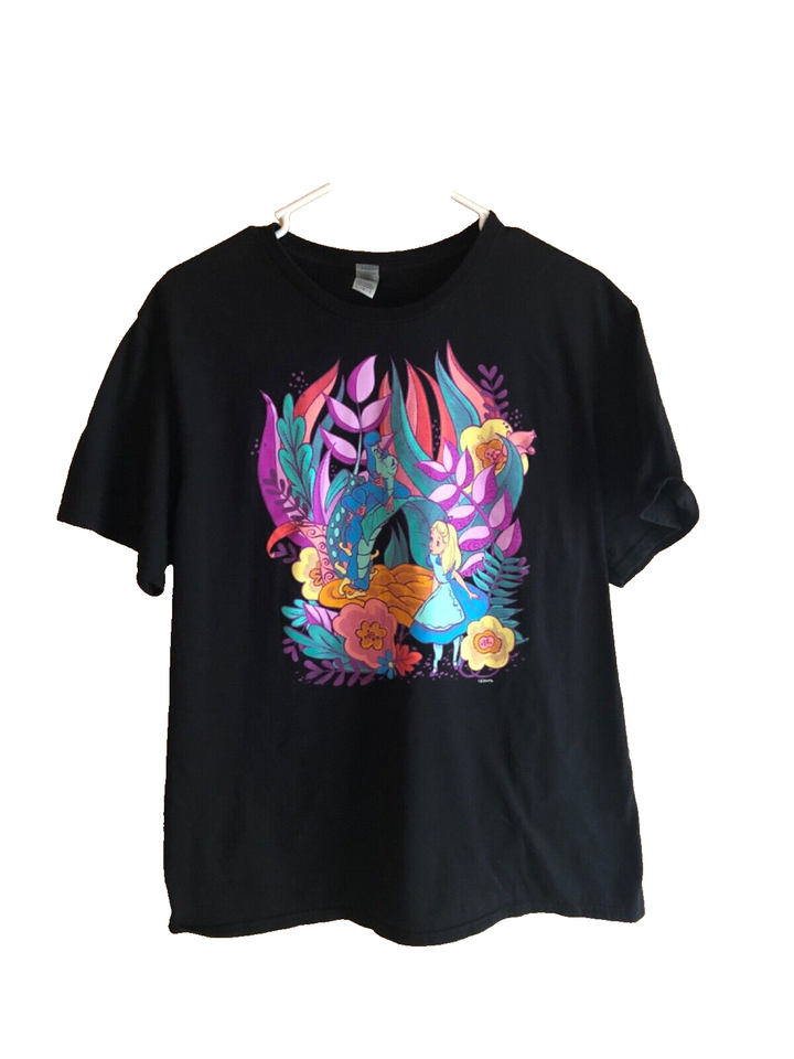 Disney Alice In Wonderland TShirt Womens L Black Pink Graphic